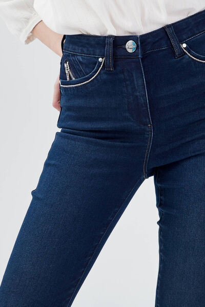 Jean ajusté taille haute denim brut femme