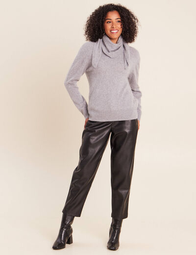 Pull cachemire col montant gris clair femme