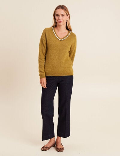 Jean large taille haute &agrave; paillettes denim brut femme