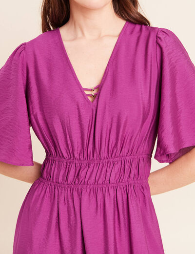 Robe &eacute;vas&eacute;e col v longueur genou violet clair femme