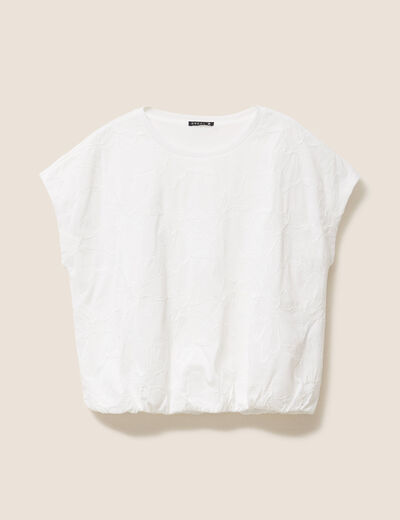 T-shirt col rond manches courtes doubl&eacute;e ecru femme