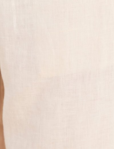 Pantalon coupe chino en lin ceintur&eacute; beige femme
