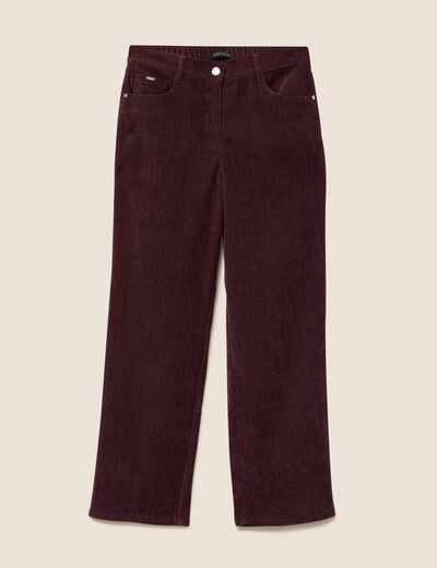 Jean taille haute en velours bordeaux femme