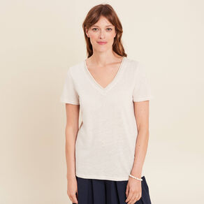 t shirt manches courtes col en v gris clair femme T-shirt manches courtes col en V gris clair femme