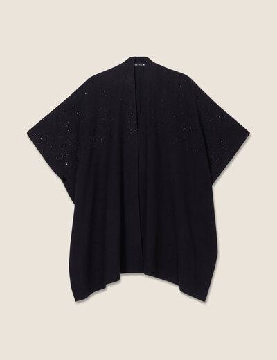Poncho mi-long avec strass noir femme