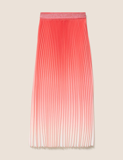 Jupe midi patineuse pliss&eacute;e rose vif femme