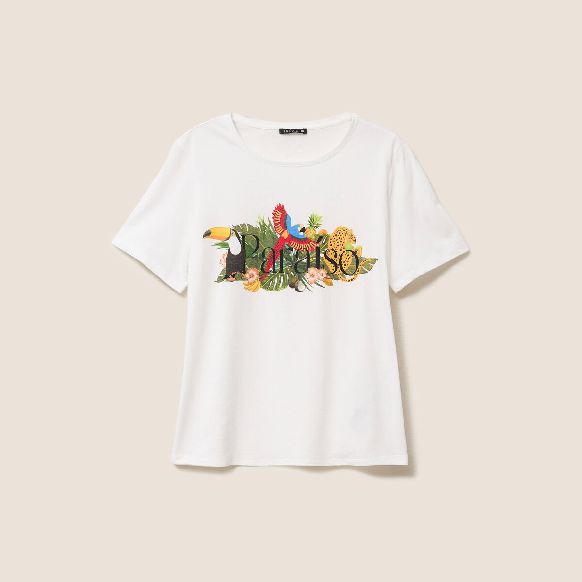 T-shirt col rond manches courtes ecru femme