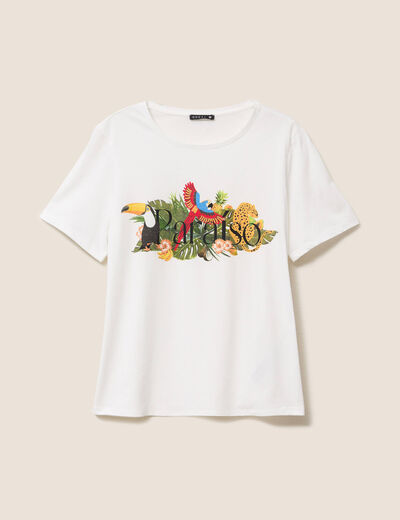 T-shirt col rond manches courtes ecru femme