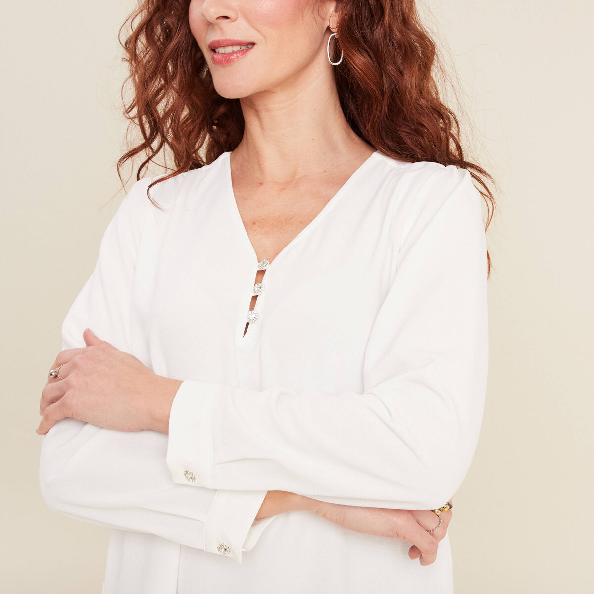 Blouse manches longues ecru femme