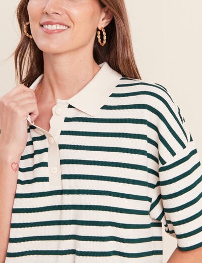 Polo ample col chemise vert femme
