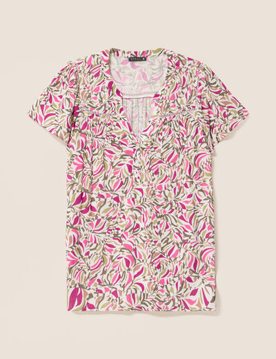 Blouse crêpe manches courtes vert kaki femme