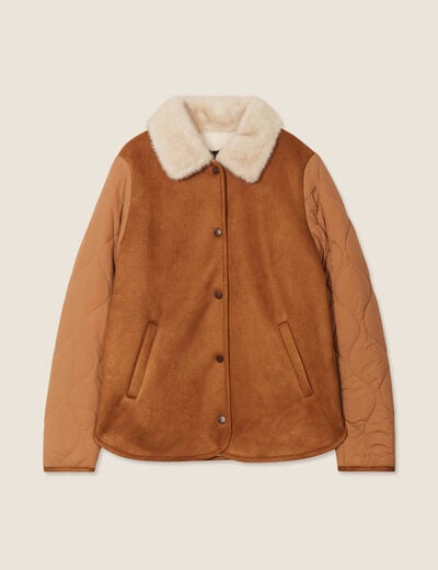 Blouson suédine boutonné camel femme
