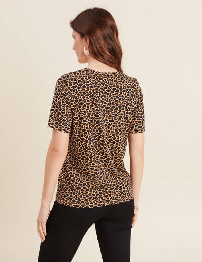 T-shirt col V manches courtes noir femme