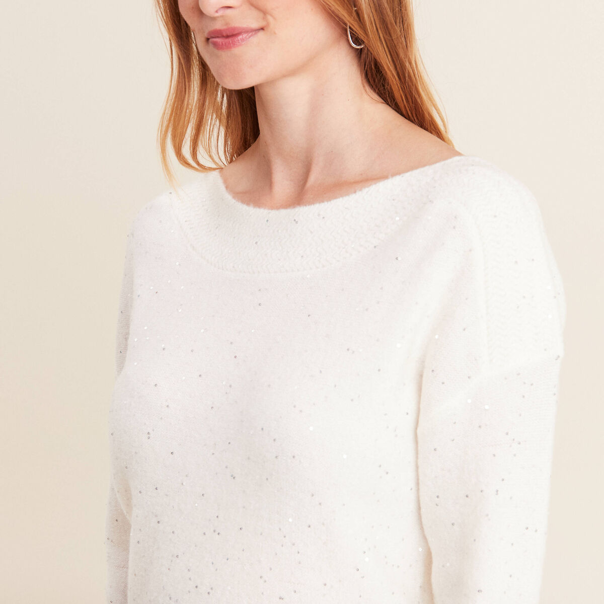Pull manches longues ecru femme