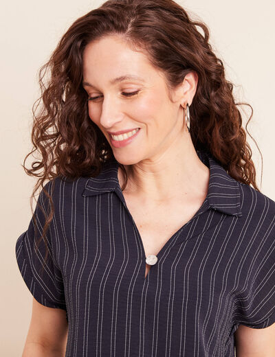 Blouse fluide manches courtes bleu femme
