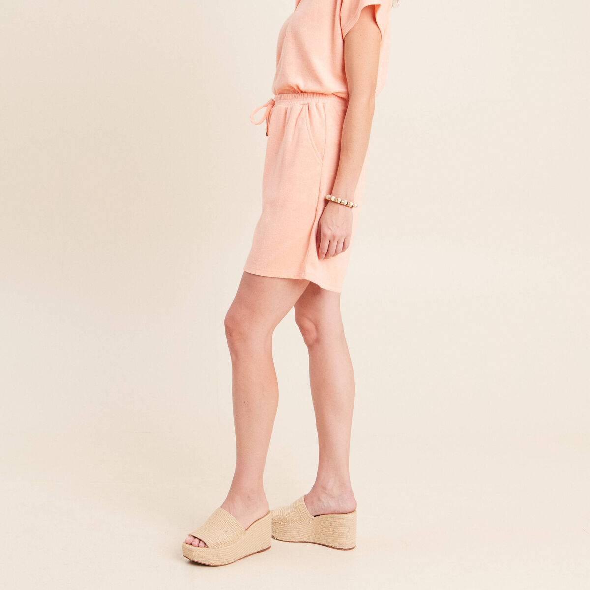 Short taille haute orange abricot femme