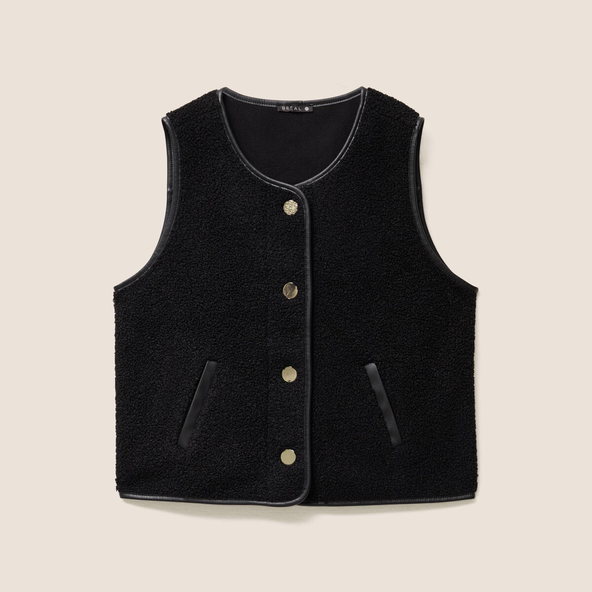 Gilet sans manches sans col noir femme