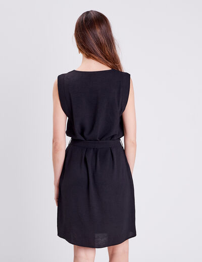 Robe droite ceintur&eacute;e noir femme