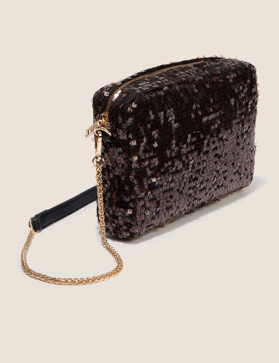Sac en bandouli&egrave;re &agrave; sequins marron cognac femme