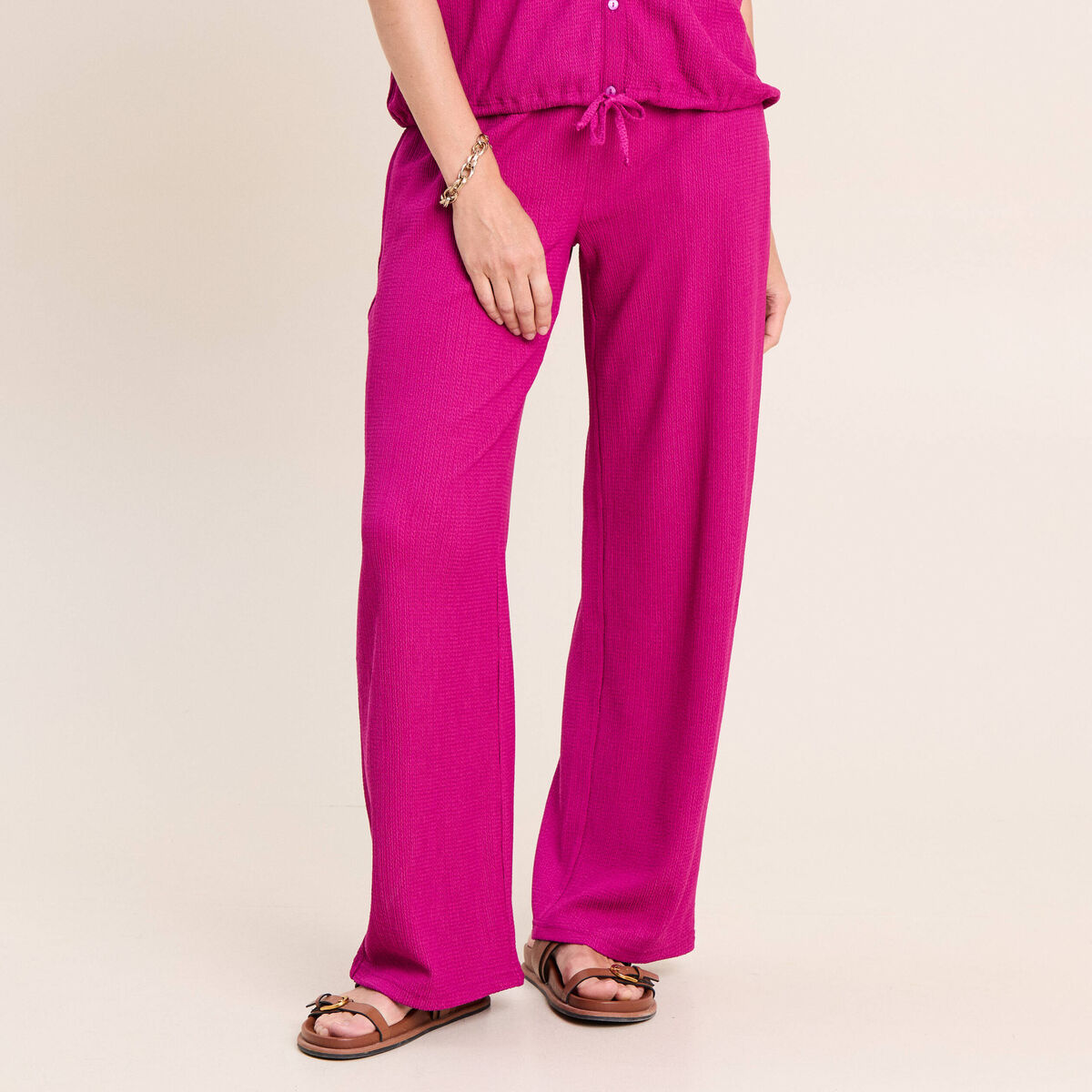 Pantalon large taille haute violet clair femme