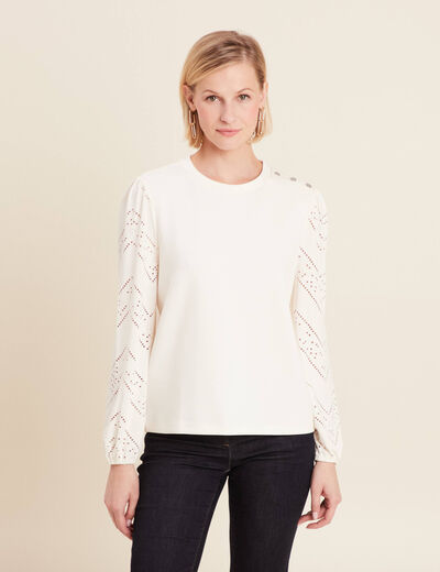Sweat manches longues ecru femme