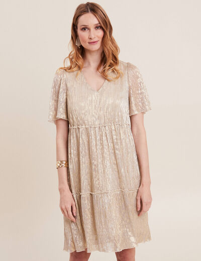 Robe droite fils métallisés couleur or femme