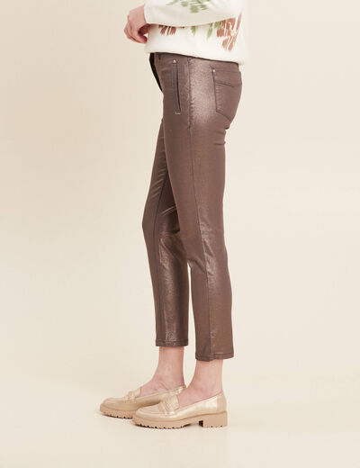Pantalon ajusté enduit 7/8ème sable femme