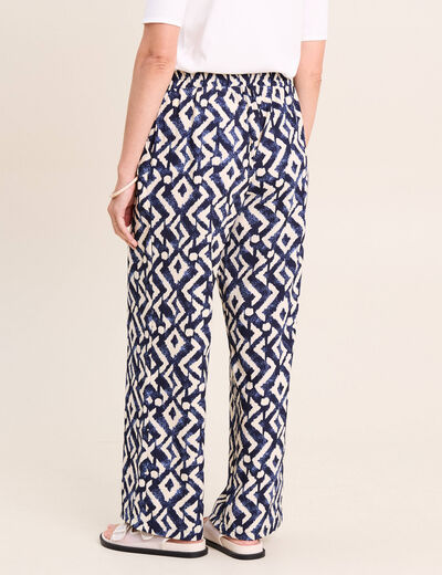 Pantalon large taille haute bleu femme
