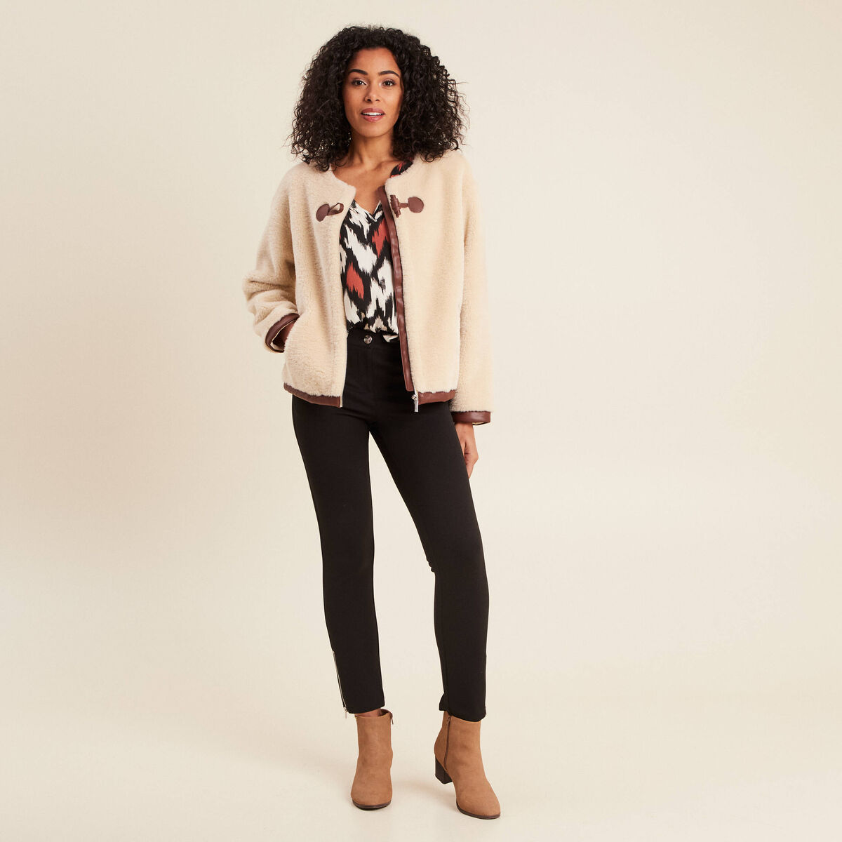 Pantalon ajusté détails zippés noir femme