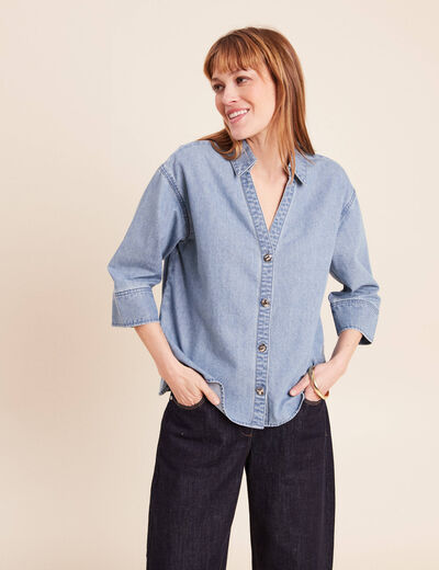 Chemise ample manches 3/4 col chemise denim double stone femme