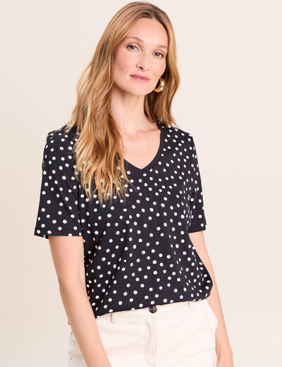 T-shirt droit col v manches courtes noir femme