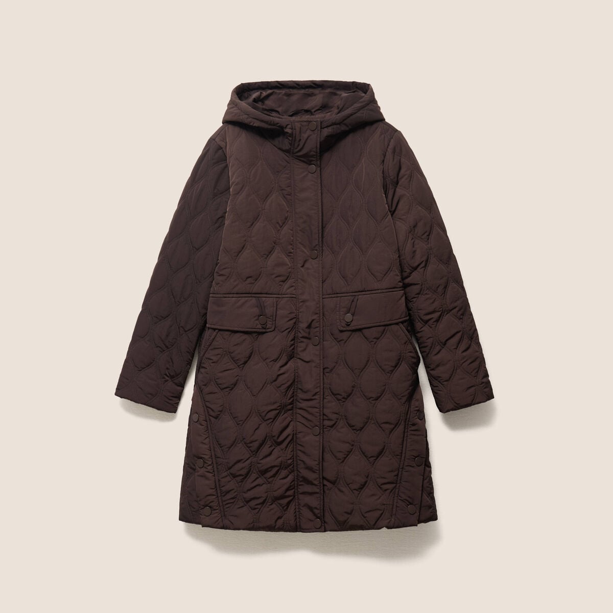 Doudoune doubl&eacute;e avec capuche marron fonc&eacute; femme