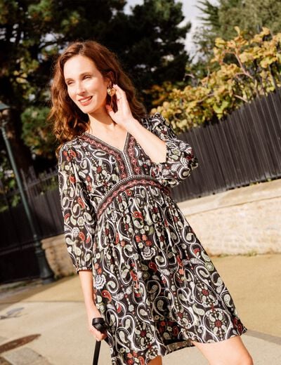 Robe évasée fluide noir femme
