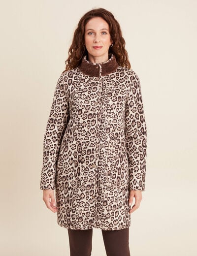 Manteau imprim&eacute; r&eacute;versible marron fonc&eacute; femme