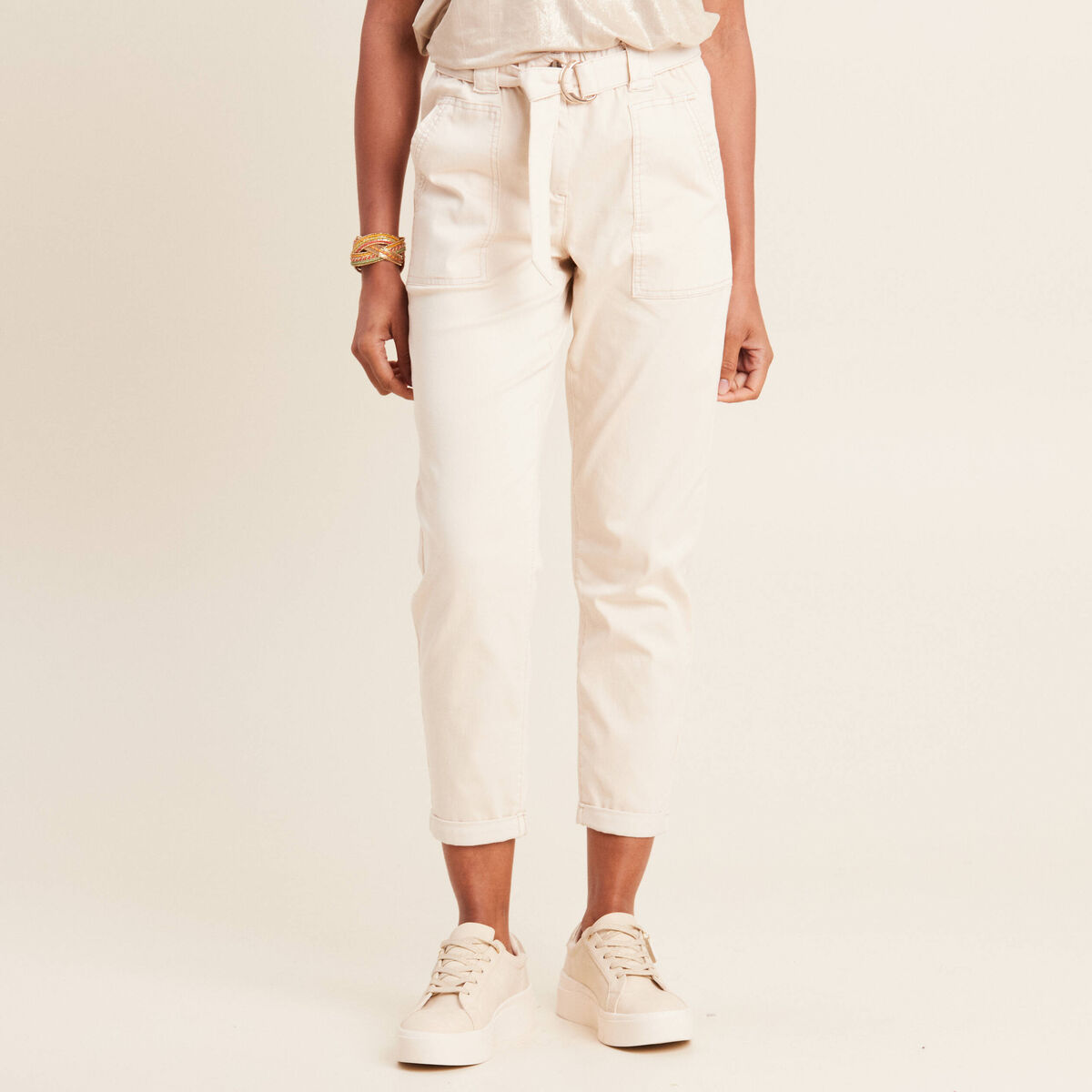Pantalon large 7/8ème ivoire femme