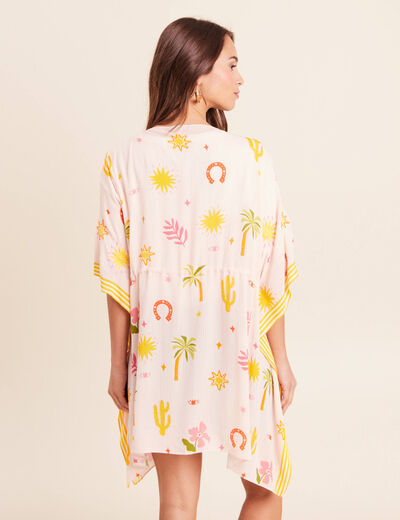 Kimono col v manches courtes brod&eacute; multicolore femme