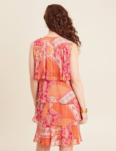 Robe évasée à volants orange femme