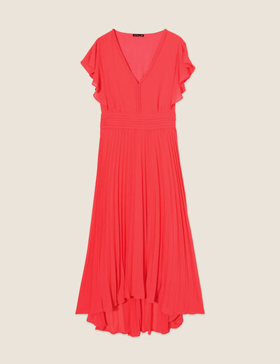 Robe longue évasée plissée rose cerise femme