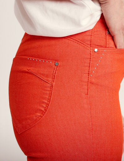 Pantacourt droit taille haute orange femme