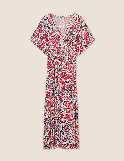 Robe longue évasée col en V blanc femme