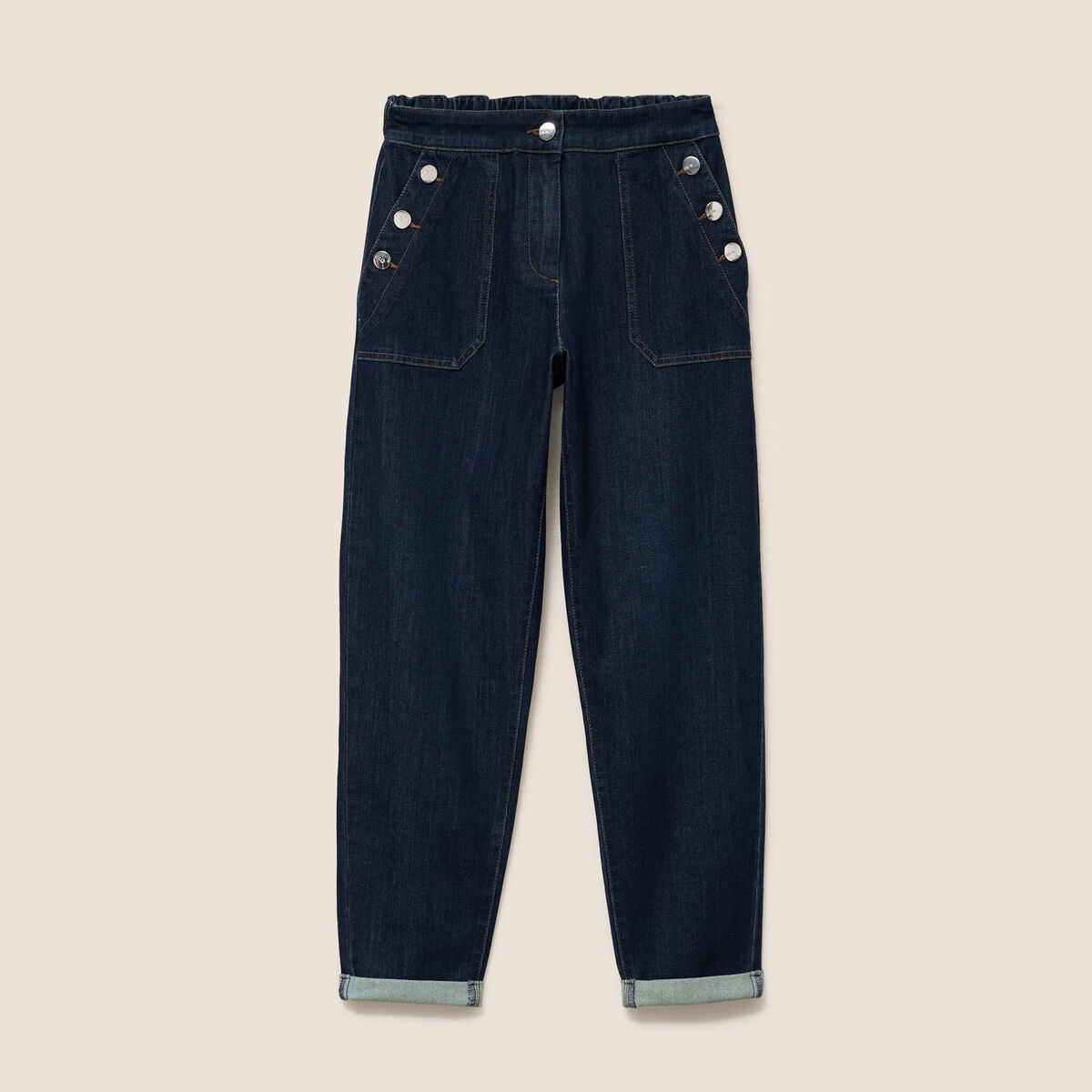 Pantalon mom 7/8&egrave;me en coton denim brut femme