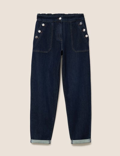 Pantalon mom 7/8&egrave;me en coton denim brut femme