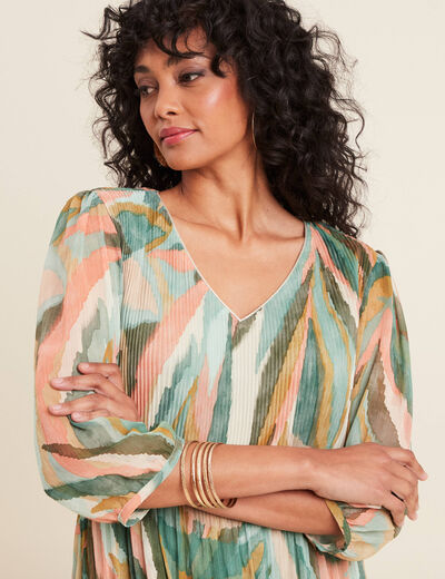 Robe évasée plissée multicolore femme