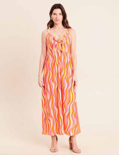 Robe longue &eacute;vas&eacute;e &agrave; fines bretelles orange femme