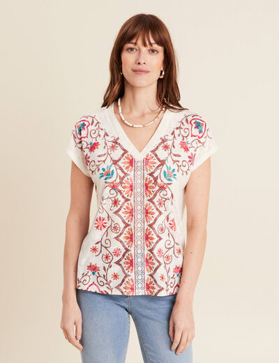 T-shirt manches courtes ecru femme