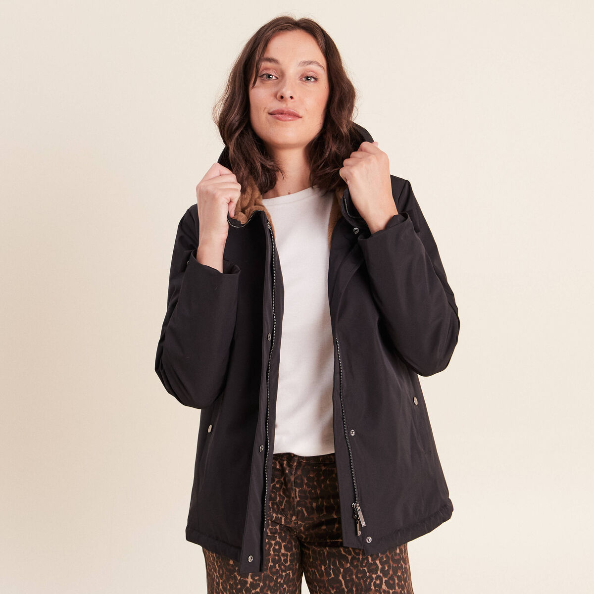Parka doubl&eacute;e avec capuche noir femme