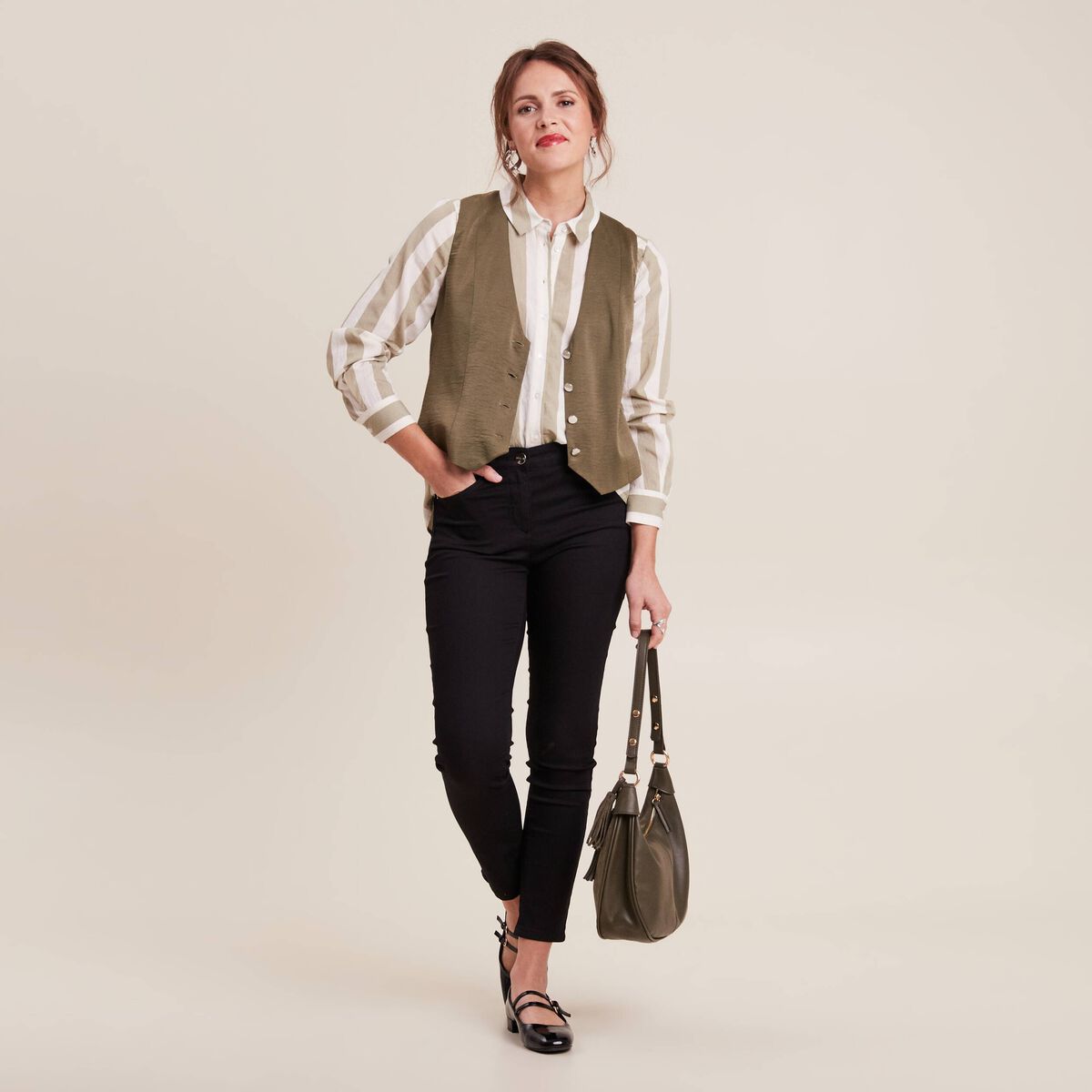 Chemise manches longues vert kaki femme