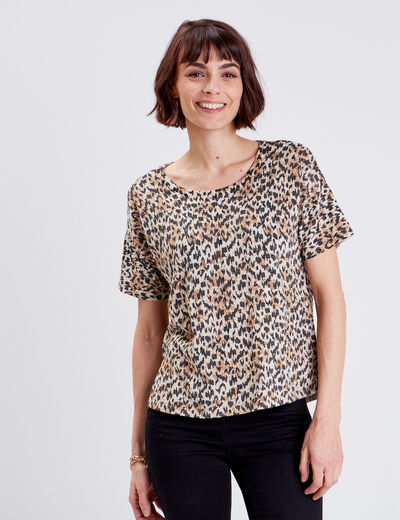Pull manches courtes beige femme