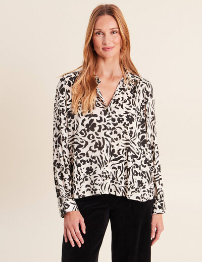 Chemise droite fluide manches longues blanc femme