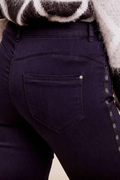 Jean ajusté 7/8ème avec bandes denim brut femme